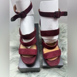 Coach Marina Burgundy Suede Strappy Platform Heel Sandals Size 8.5
